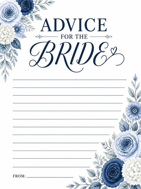 Advice card in the Navy Dusty Blue Floral Bridal Shower design