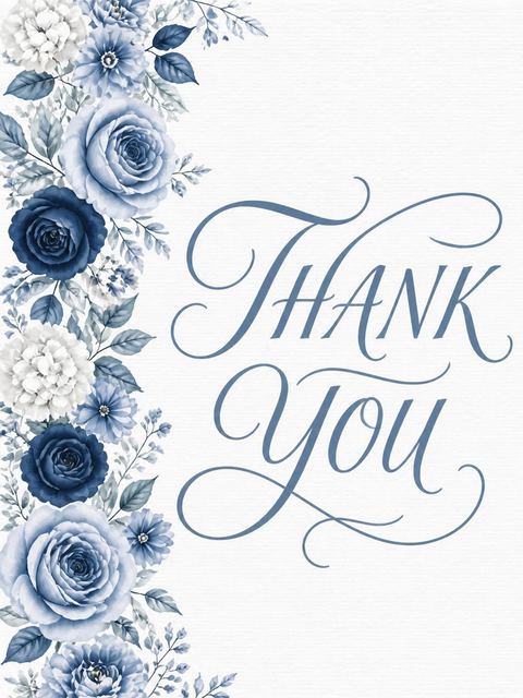 Thank-you flat in the Navy Dusty Blue Floral Bridal Shower design