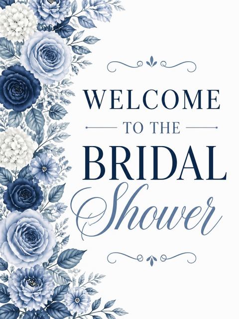 Welcome sign in the Navy Dusty Blue Floral Bridal Shower design
