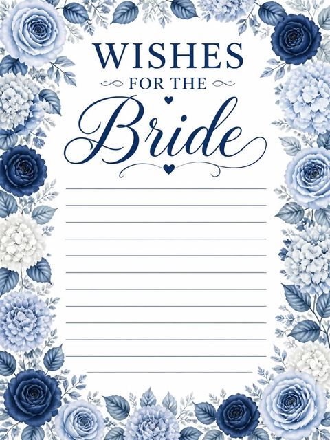 Wishes page in the Navy Dusty Blue Floral Bridal Shower design