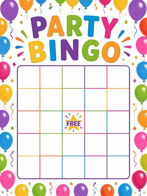 Bingo grid in the Rainbow Balloon 35th Birthday Invite design