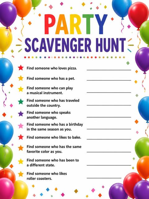 Scavenger hunt in the Rainbow Balloon 35th Birthday Invite design