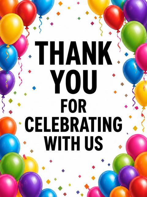 Thank-you flat in the Rainbow Balloon 35th Birthday Invite design