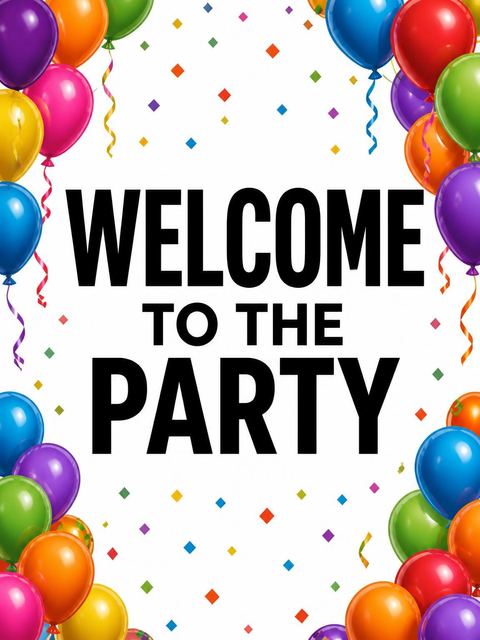 Welcome sign in the Rainbow Balloon 35th Birthday Invite design