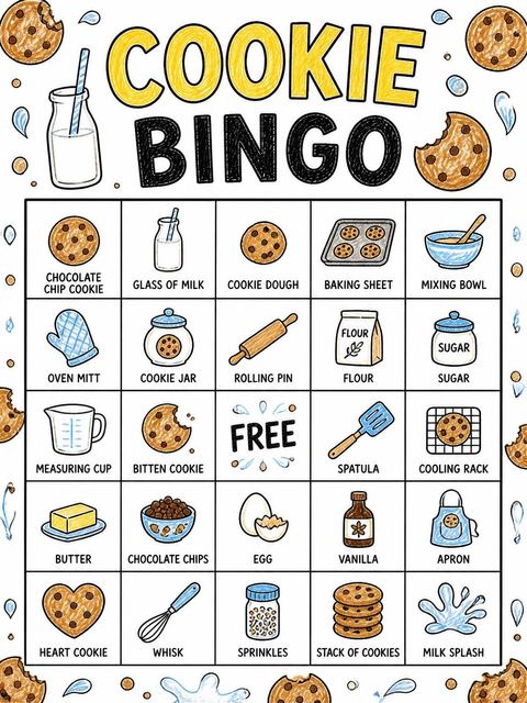 Bingo grid in the Crayon Milk and Cookie 10th Birthday design