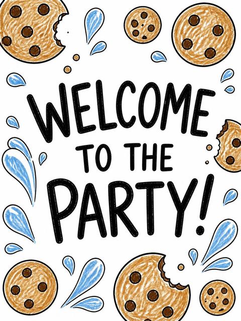 Welcome sign in the Crayon Milk and Cookie 10th Birthday design