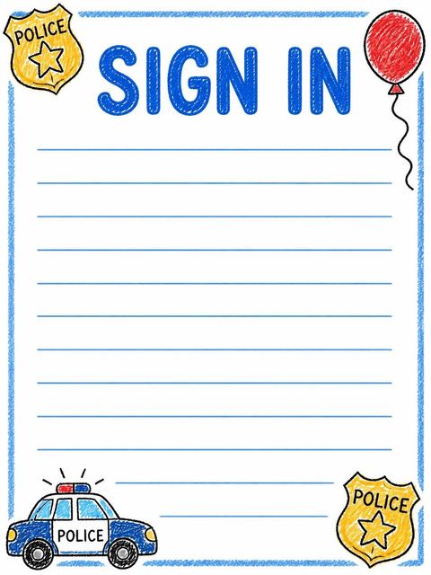 Guest sign-in sheet in the Crayon Police Badge 2nd Birthday design