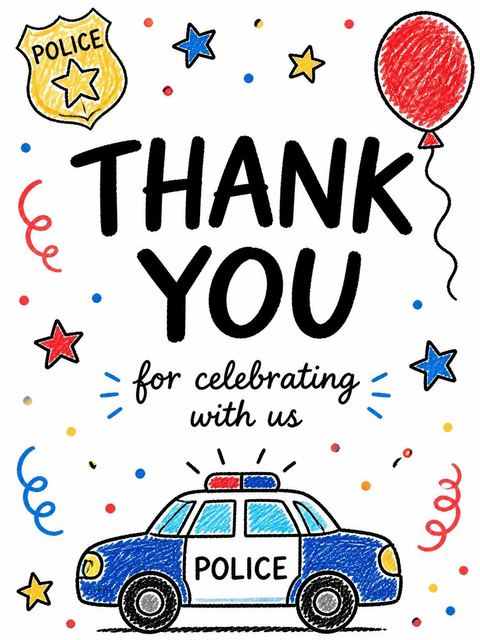Thank-you flat in the Crayon Police Badge 2nd Birthday design