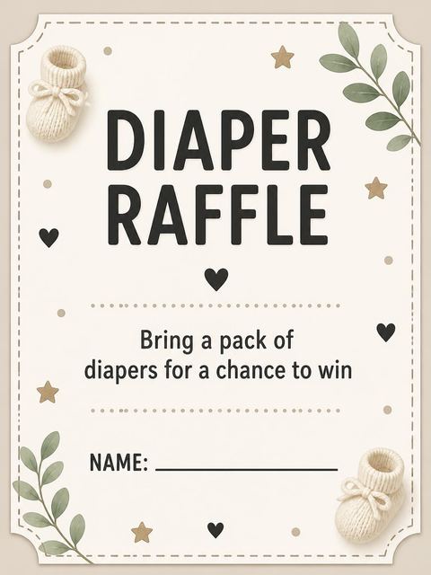 Diaper raffle ticket in the Grey Felt Board Baby Shower design