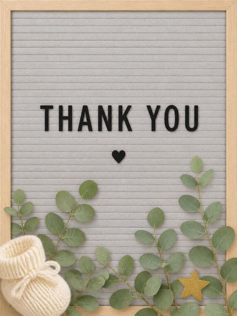 Thank-you flat in the Grey Felt Board Baby Shower design