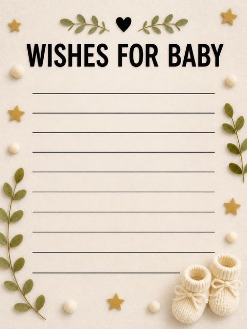 Wishes page in the Grey Felt Board Baby Shower design