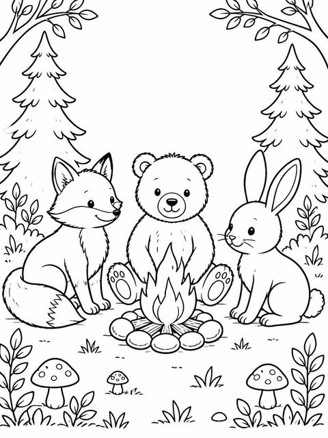Coloring sheet in the Watercolor Woodland Animal Campfire 5th Birthday design