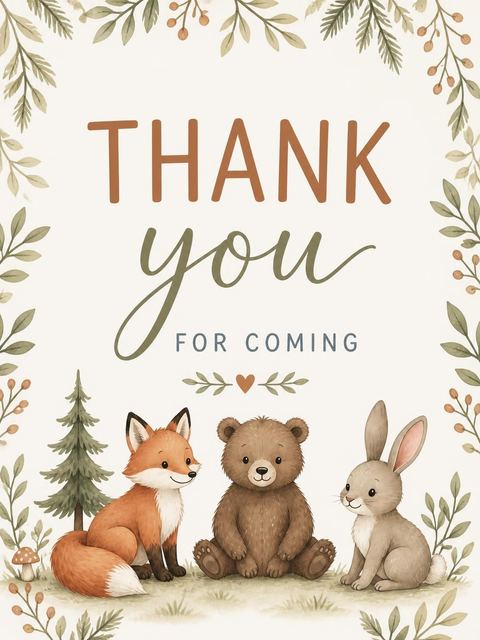 Thank-you flat in the Watercolor Woodland Animal Campfire 5th Birthday design