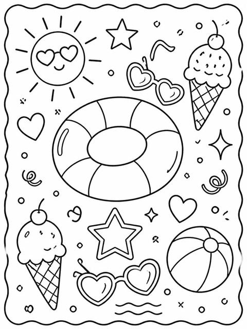 Coloring sheet in the Teal Border Pool Party 15th Birthday design
