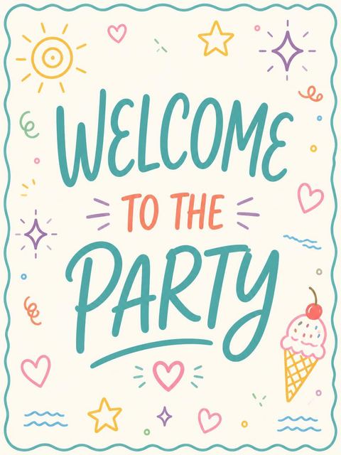 Welcome sign in the Teal Border Pool Party 15th Birthday design