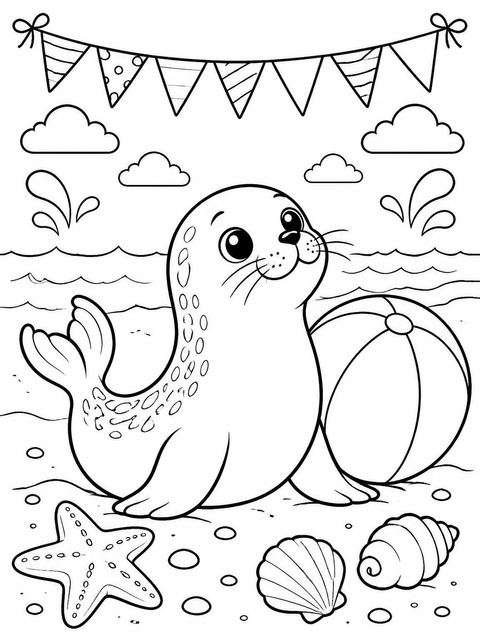 Coloring sheet in the Watercolor Seal Beach 1st Birthday design