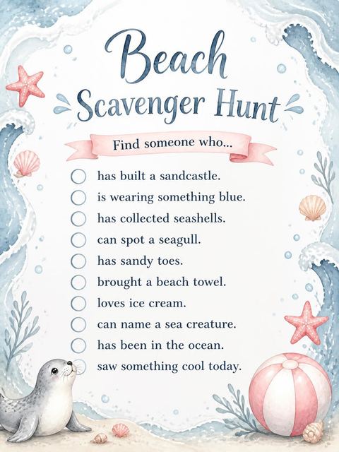 Scavenger hunt in the Watercolor Seal Beach 1st Birthday design
