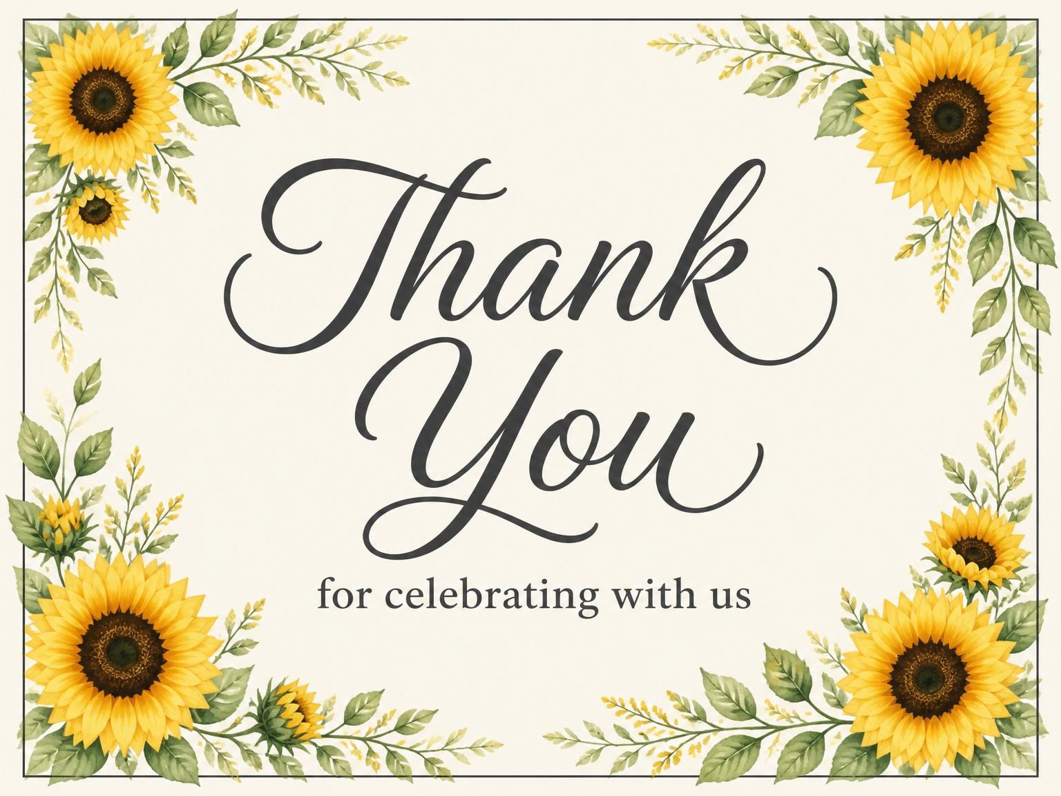The matching thank-you card for the Watercolor Sunflower Monogram 6th Birthday Invitation invitation