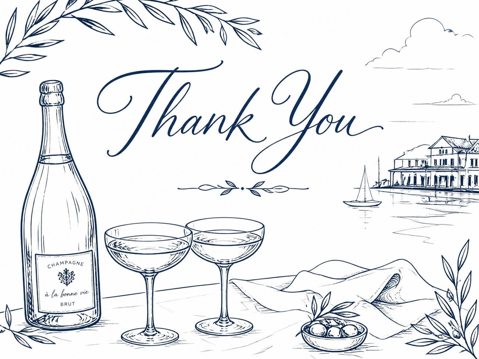 The matching thank-you card for the Navy Ink Champagne Coastal 33rd Birthday invitation