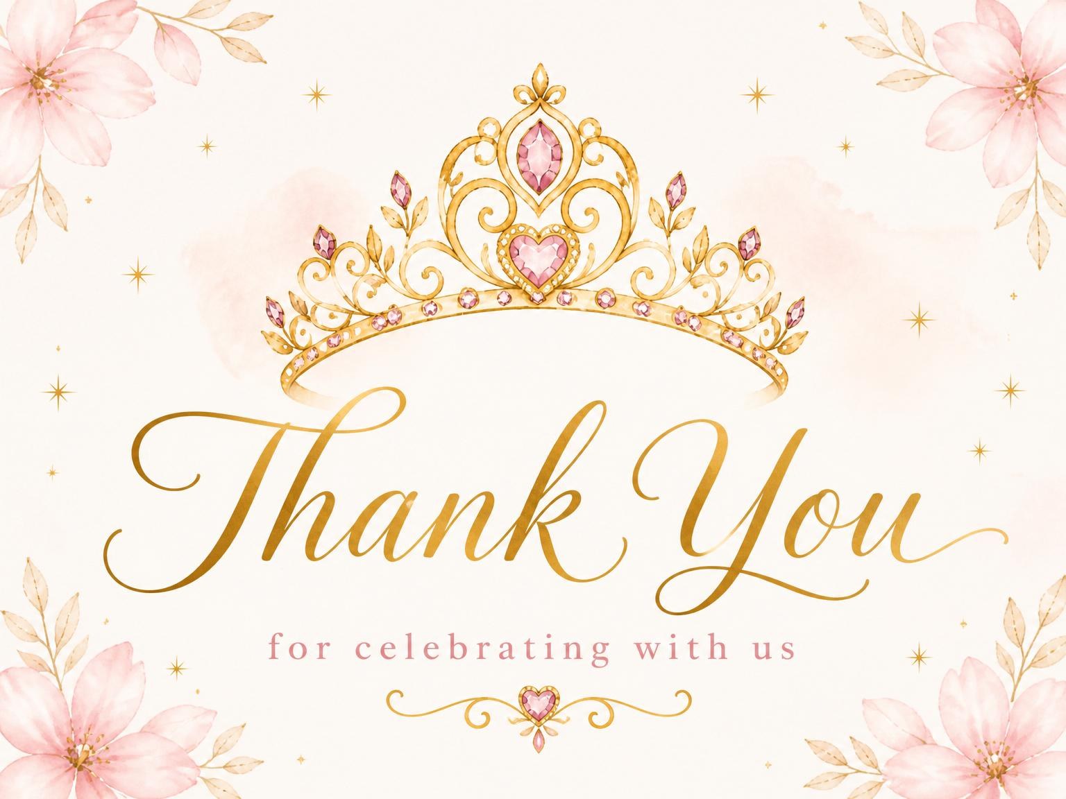 The matching thank-you card for the Pink Watercolor Tiara First Birthday invitation