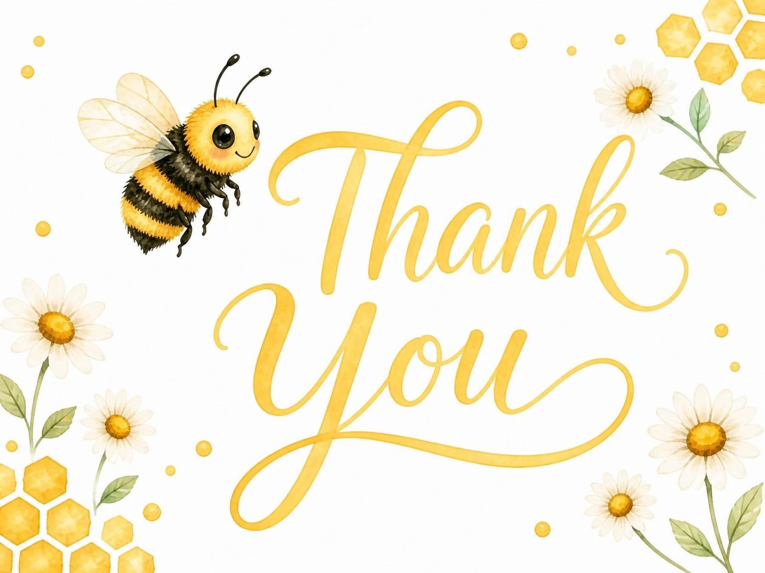 The matching thank-you card for the Watercolor Honeybee 2nd Birthday Invitation invitation