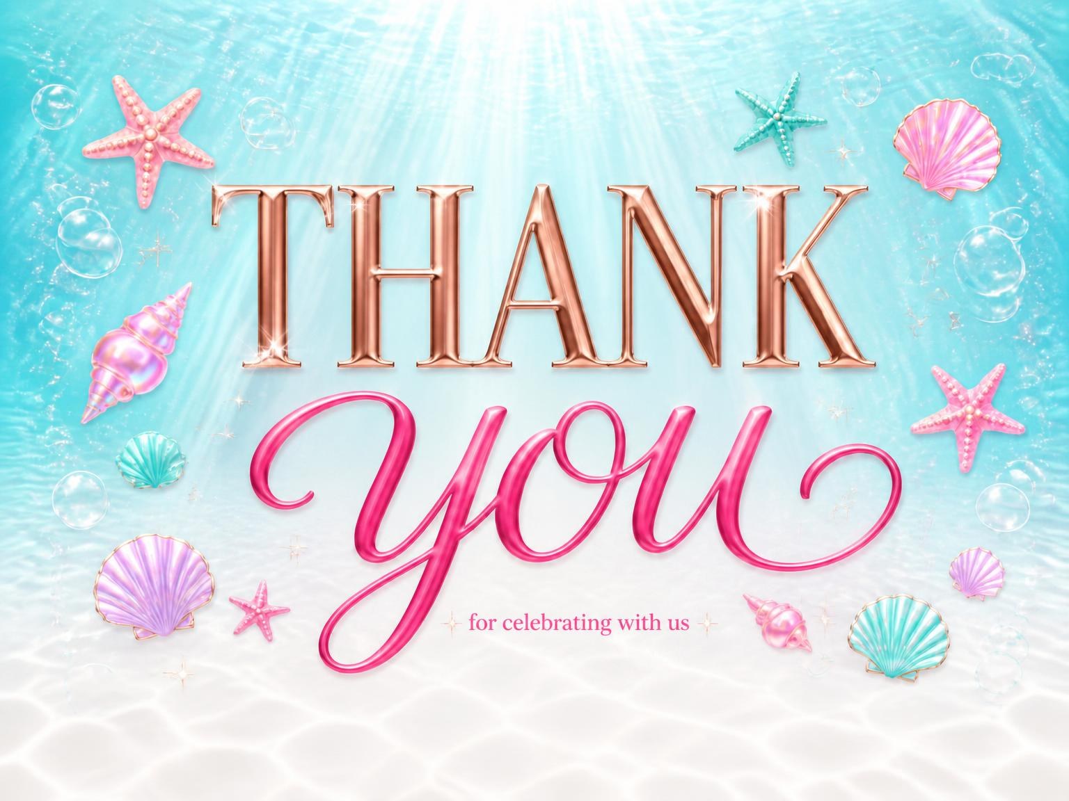 The matching thank-you card for the Dive into Mermaid 5th Birthday invitation