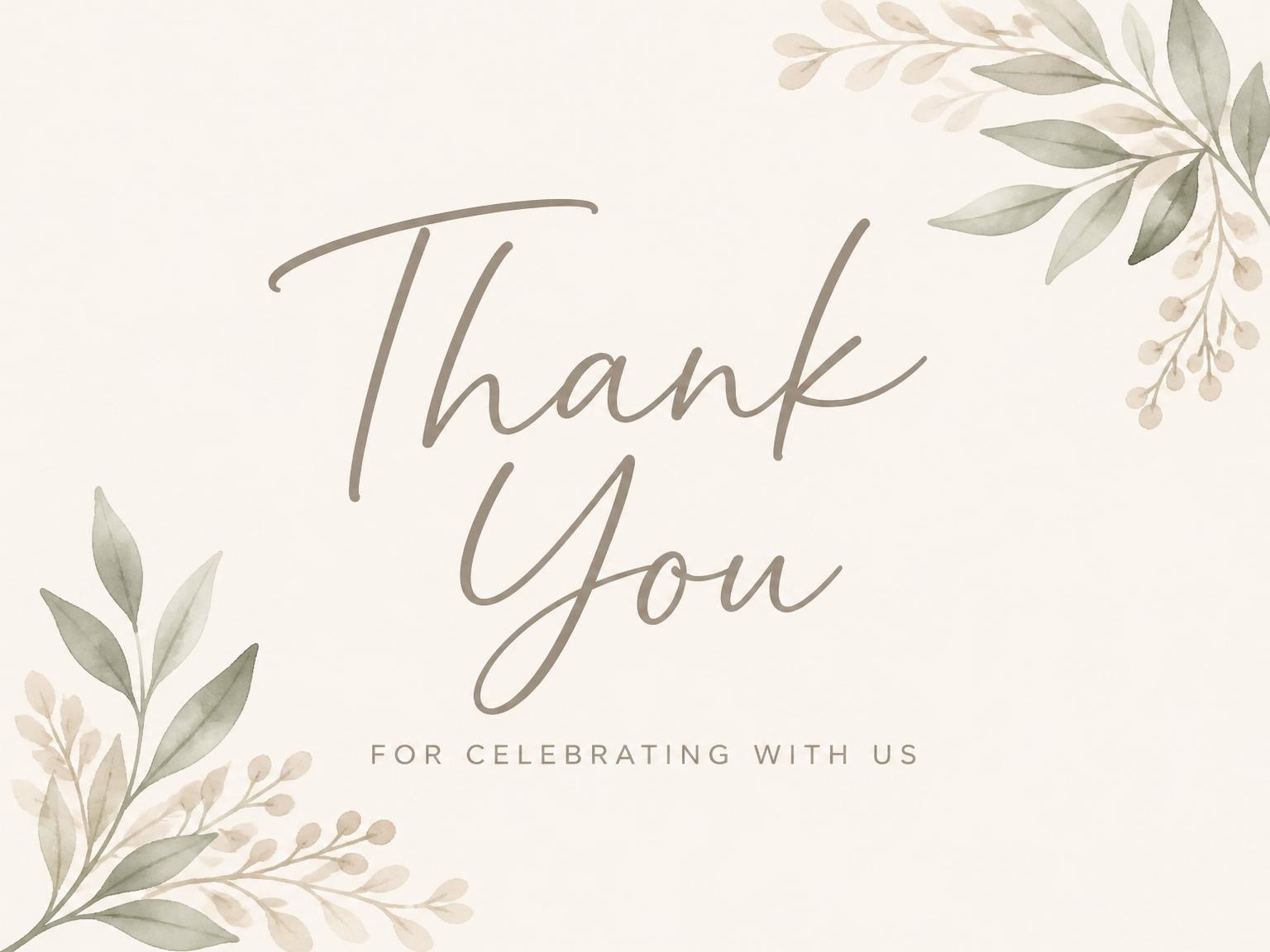 The matching thank-you card for the Minimalist Taupe and Cream Birthday invitation