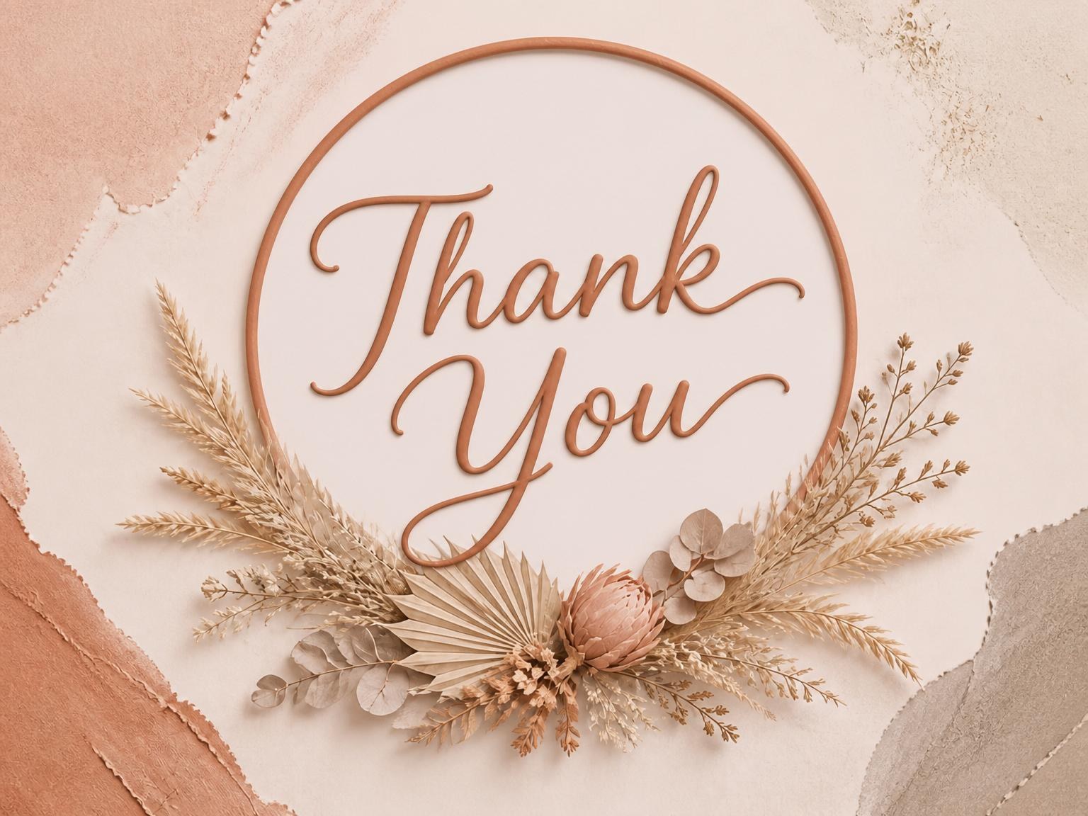 The matching thank-you card for the Terracotta Plaster Dried Botanical Bridal Shower invitation