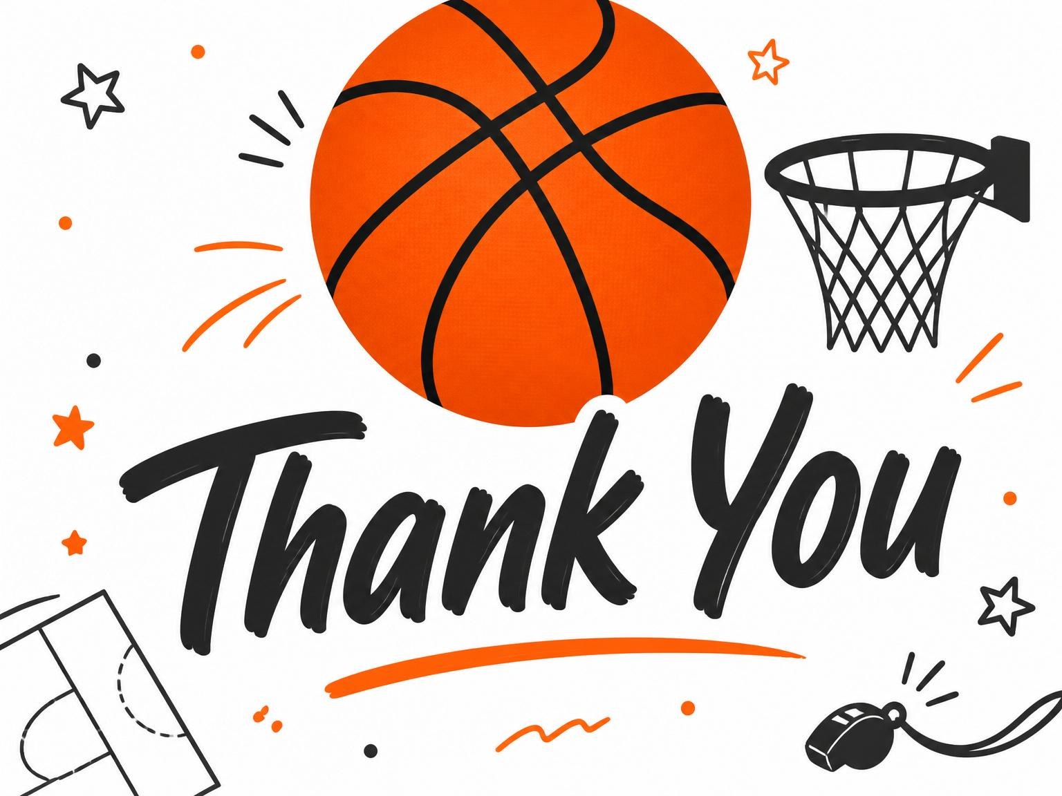 The matching thank-you card for the Orange Basketball Court 6th Birthday Invitation invitation