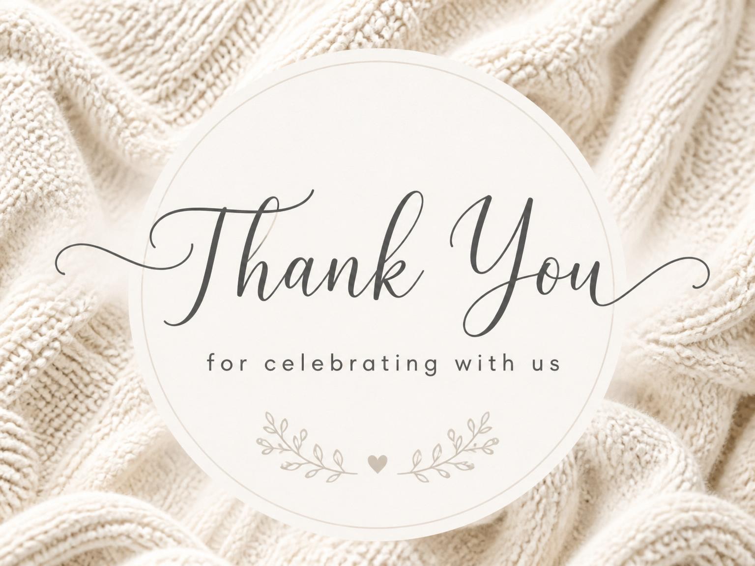 The matching thank-you card for the Cream Cable Knit Baby Shower invitation