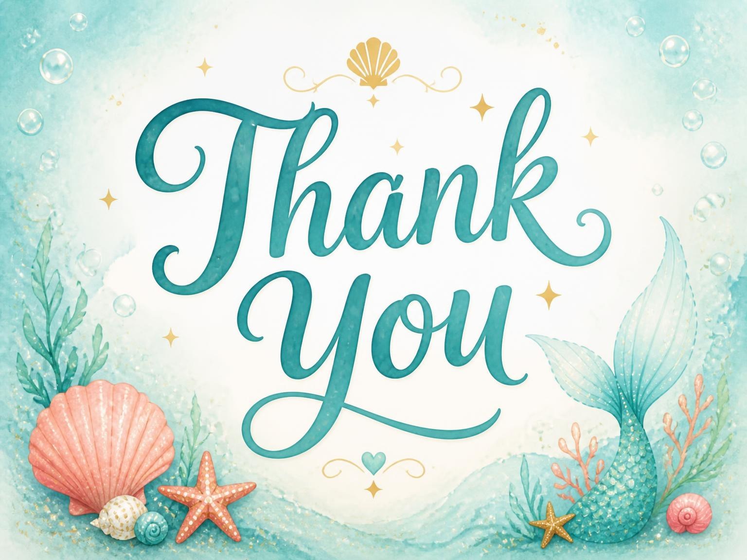 The matching thank-you card for the Watercolor Mermaid Teal 6th Birthday Invitation invitation