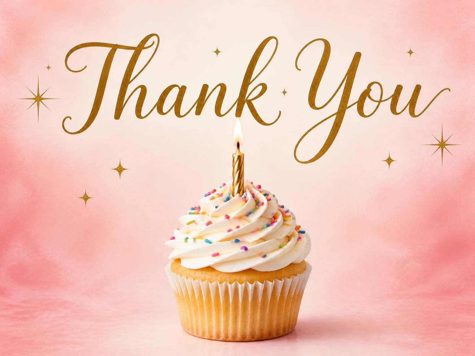The matching thank-you card for the Pink Watercolor Cupcake 5th Birthday invitation