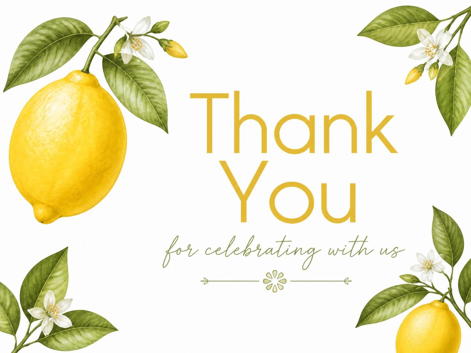 The matching thank-you card for the Watercolor Lemon Citrus 2nd Birthday Invitation invitation