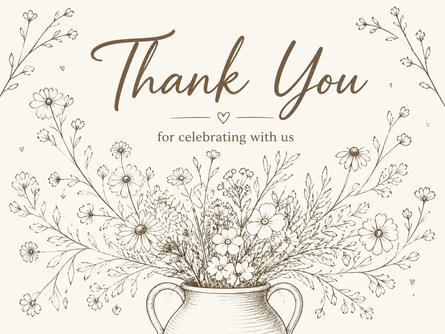 The matching thank-you card for the Cream Ink Wildflower 90th Birthday invitation