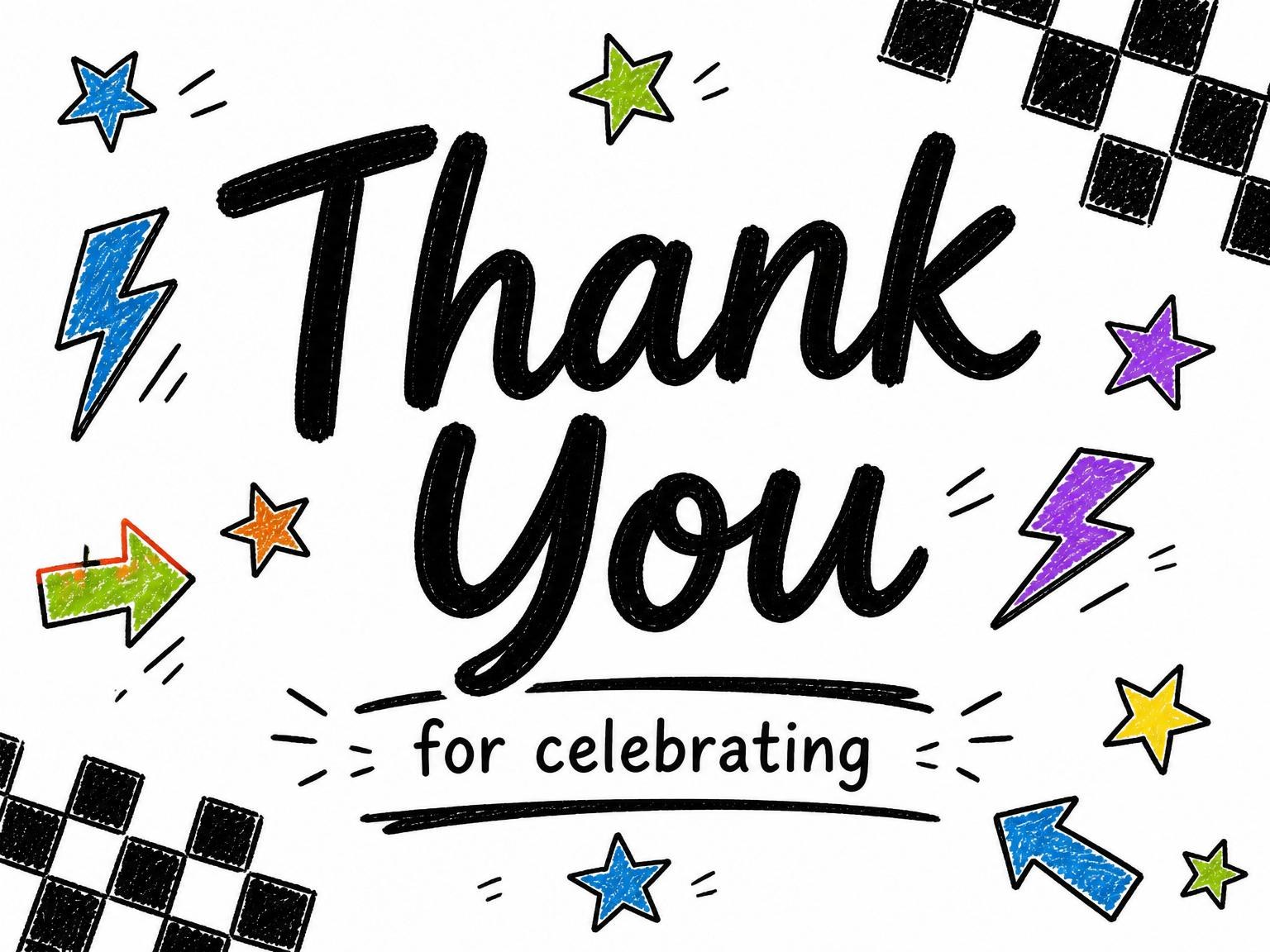 The matching thank-you card for the Crayon Skate Park 8th Birthday Invitation invitation