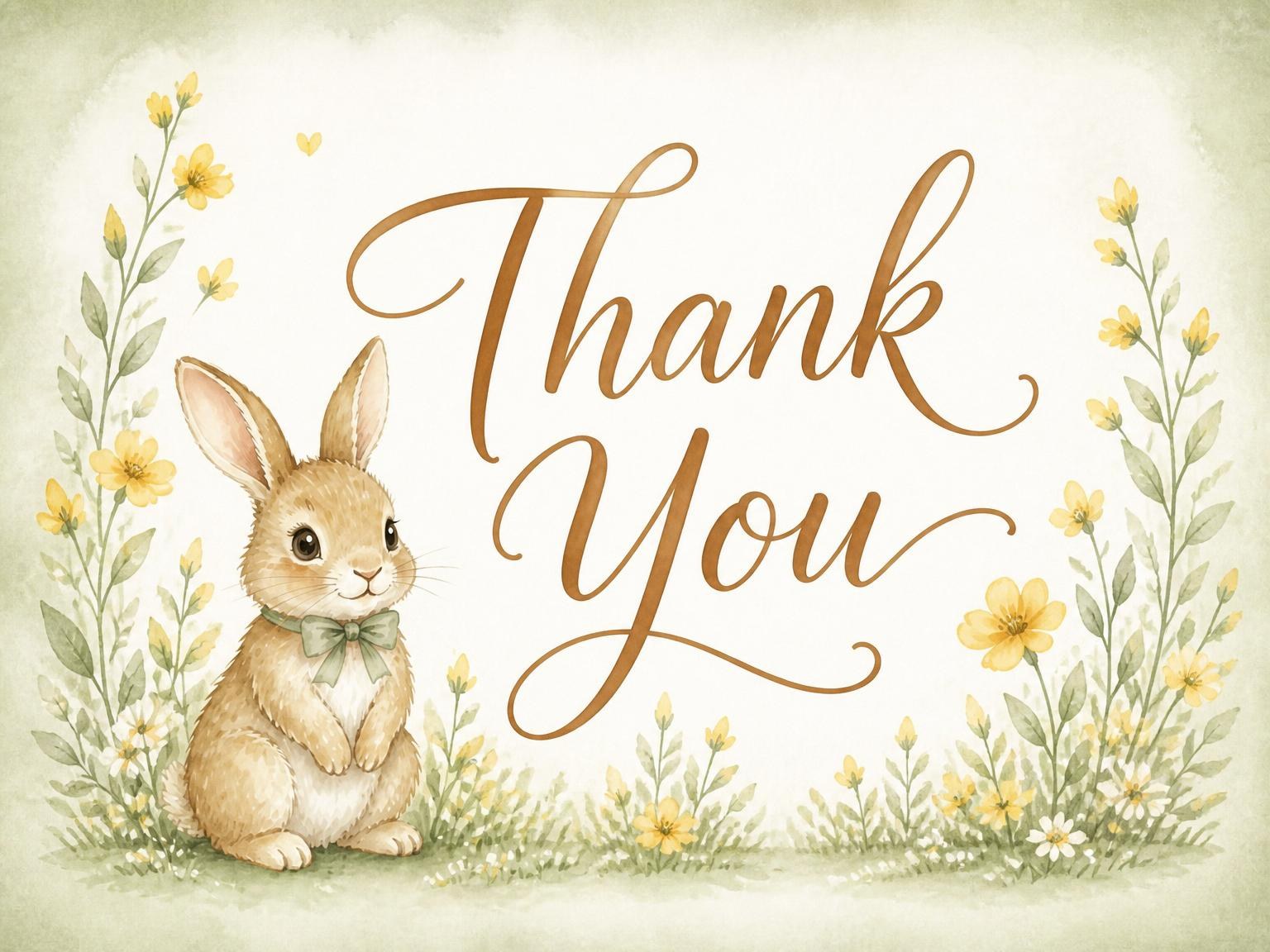 The matching thank-you card for the Watercolor Bunny Garden 3rd Birthday invitation