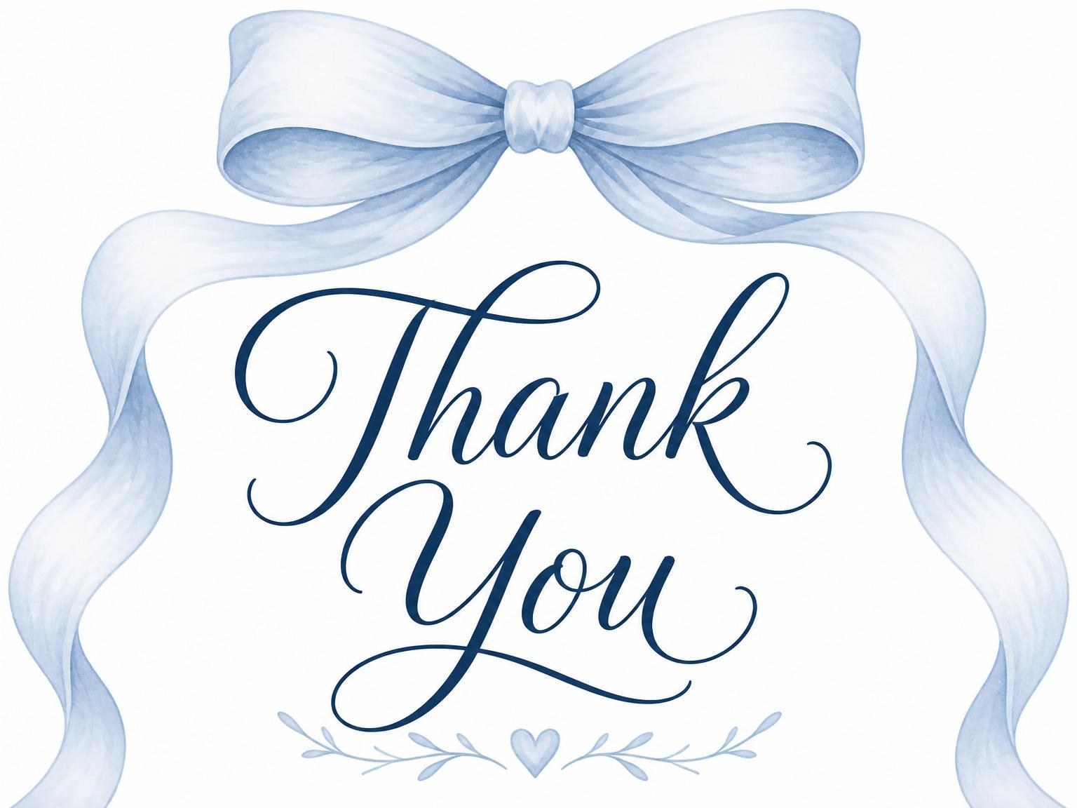 The matching thank-you card for the Blue Watercolor Ribbon Bridal Shower invitation