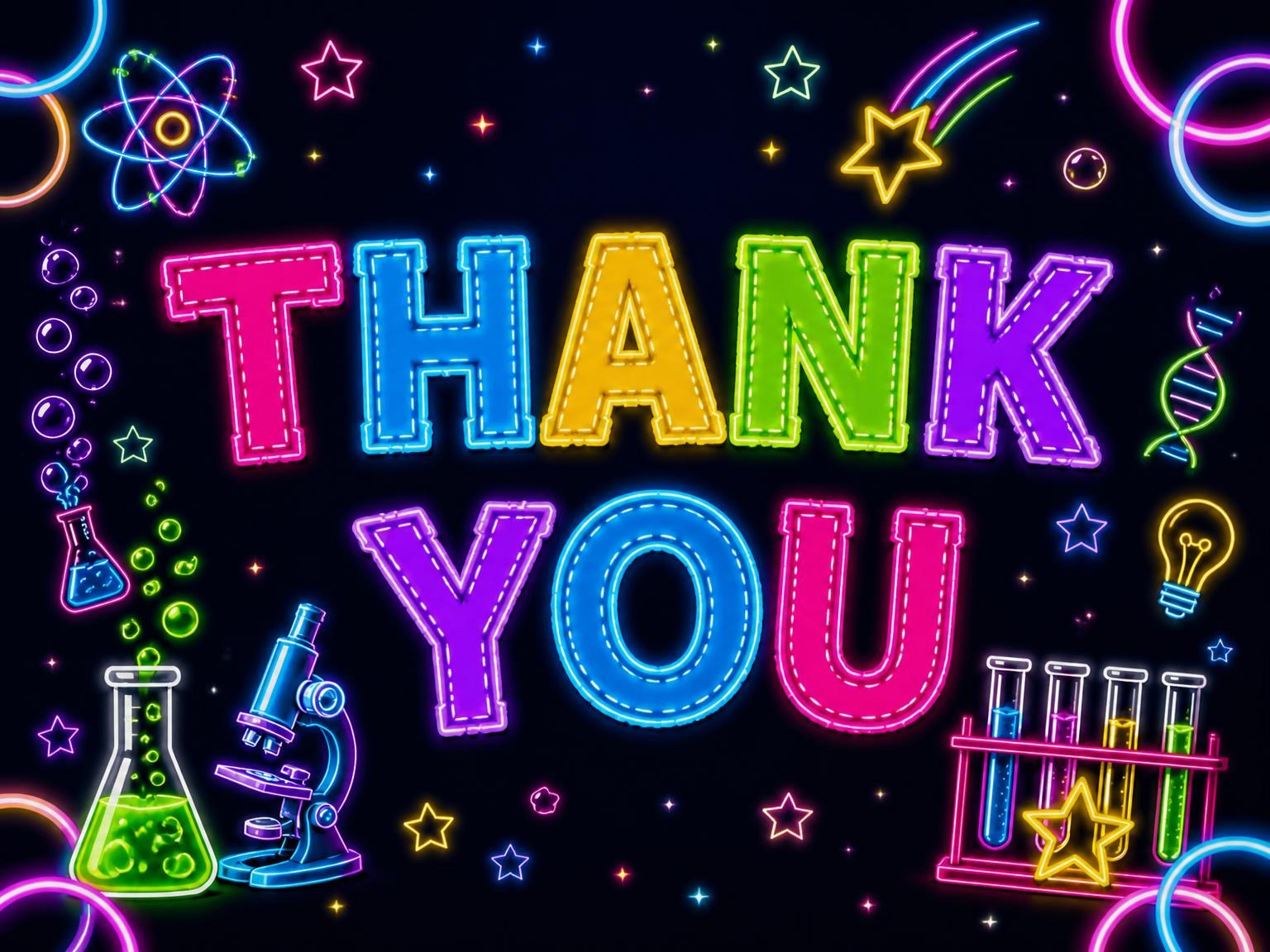 The matching thank-you card for the Neon Science Lab 8th Birthday Invitation invitation