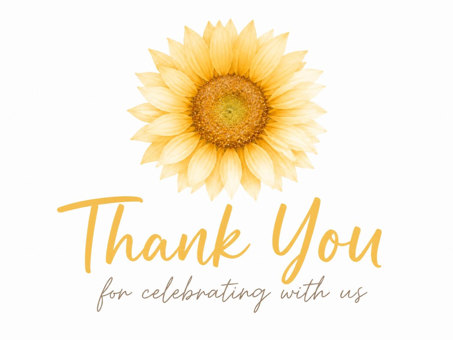 The matching thank-you card for the Watercolor Sunflower First Birthday Invitation invitation