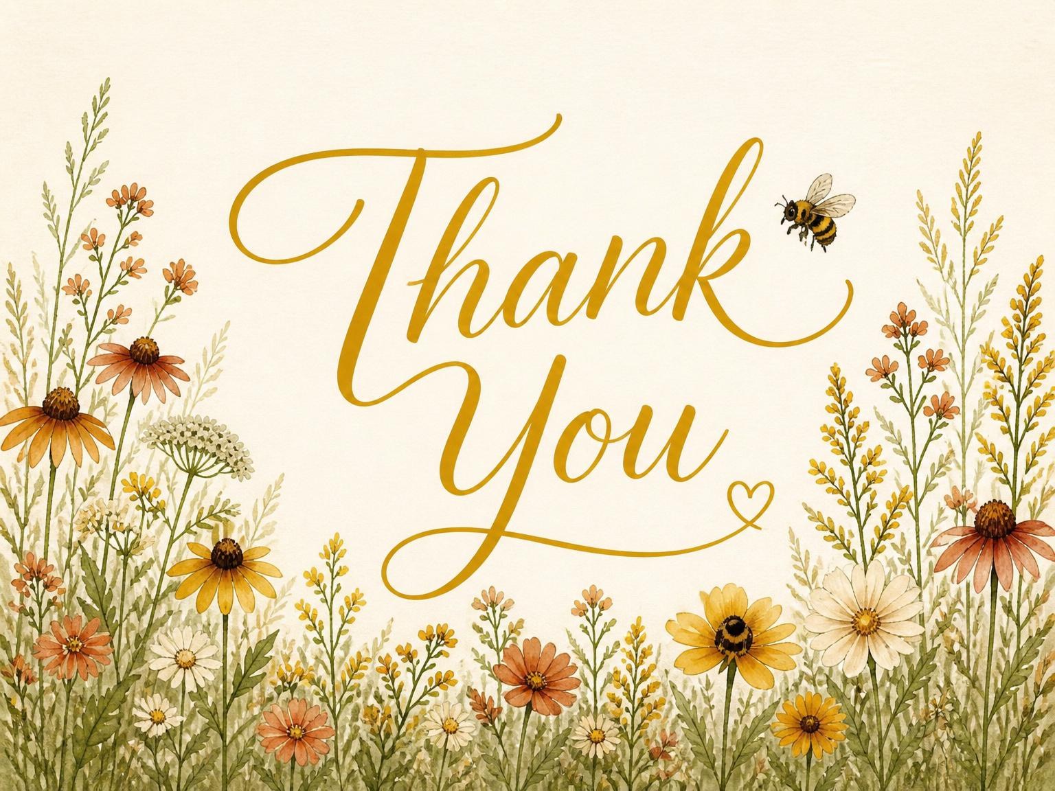 The matching thank-you card for the Autumn Watercolor Wildflower Bridal Shower invitation
