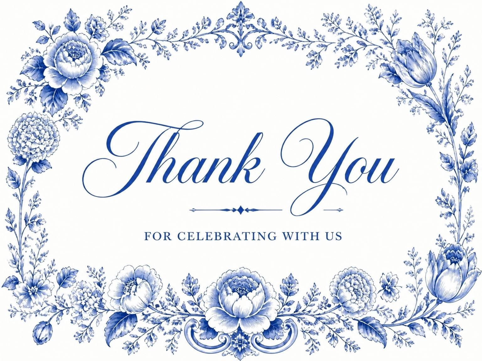 The matching thank-you card for the Blue and White Porcelain Bridal Shower invitation