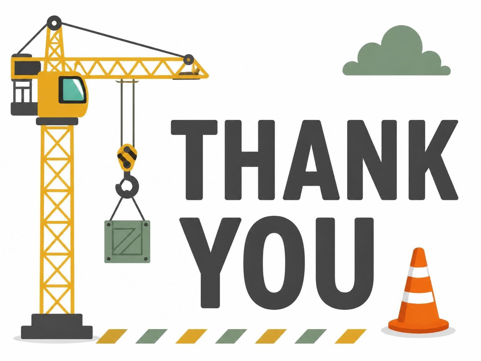 The matching thank-you card for the Yellow Crane Construction Site 3rd Birthday invitation