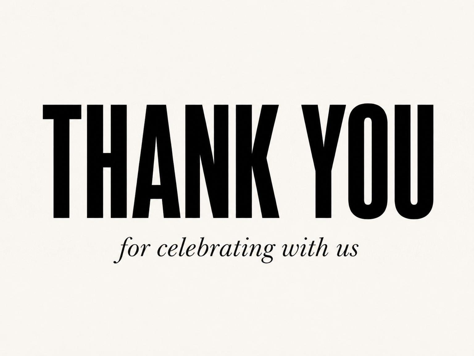 The matching thank-you card for the Minimalist Black and Cream 30th Birthday Invitation invitation