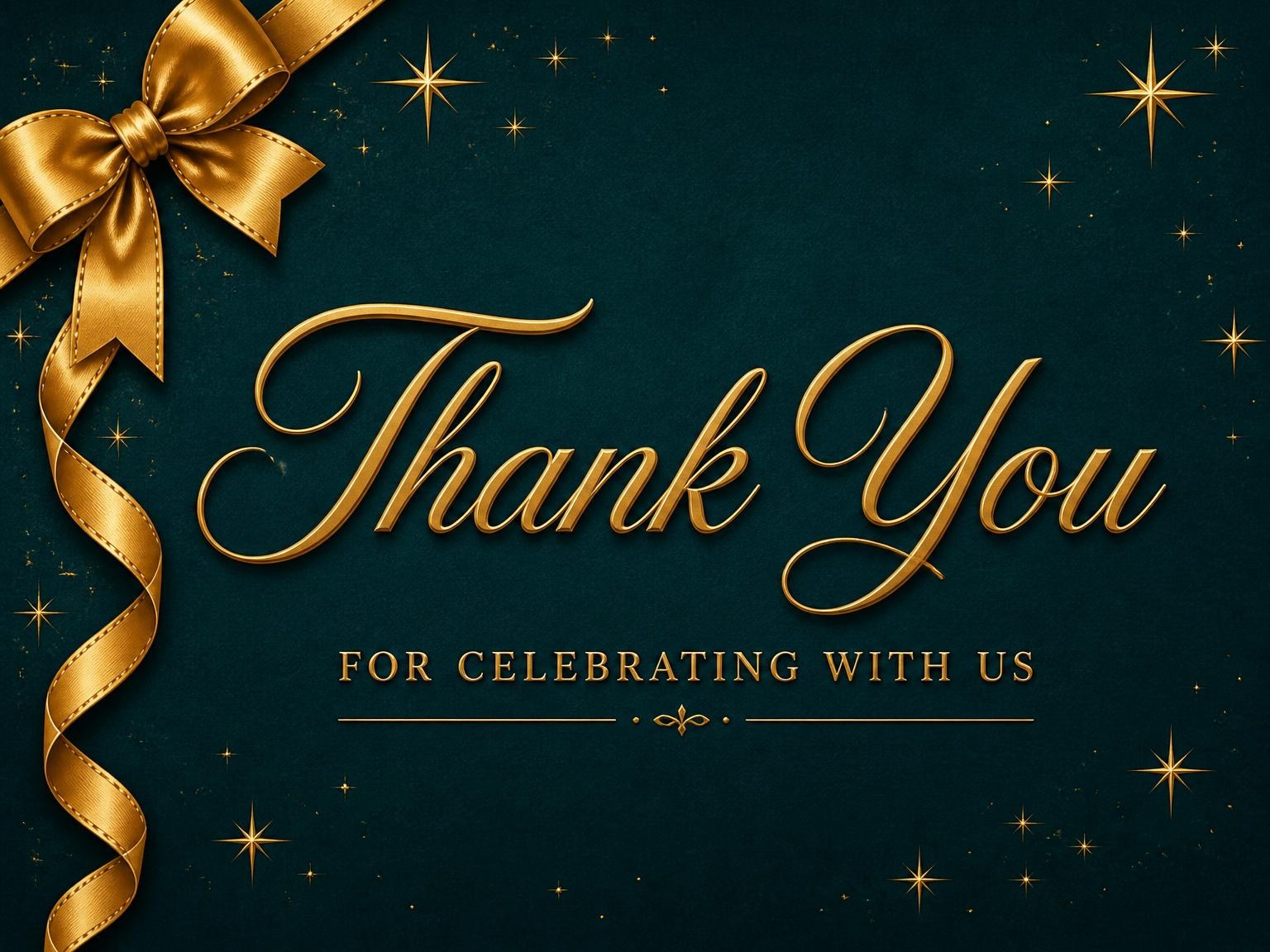 The matching thank-you card for the Teal and Gold Ribbon 70th Birthday invitation