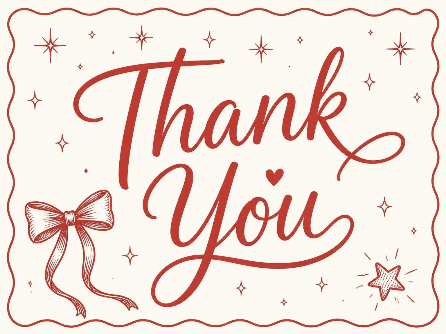 The matching thank-you card for the Cream and Red Bow 10th Birthday Invitation invitation