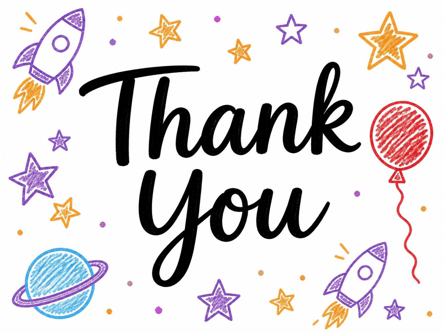 The matching thank-you card for the Crayon Space Rocket 4th Birthday invitation