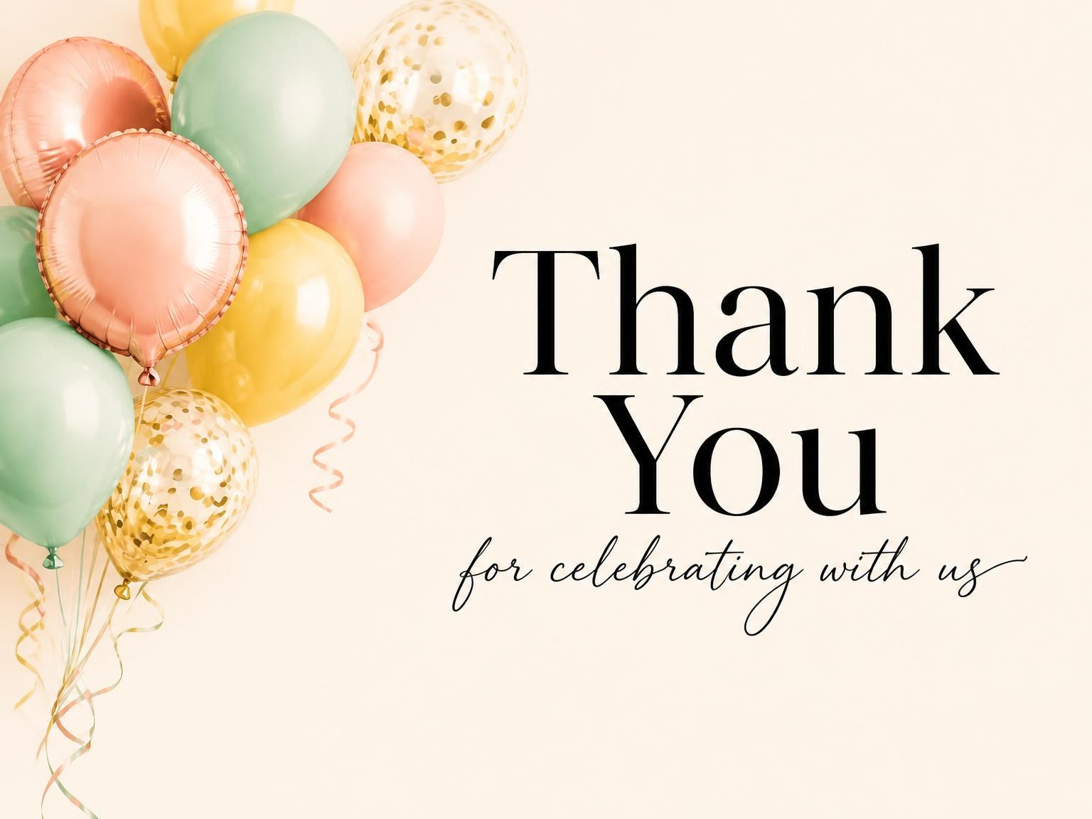 The matching thank-you card for the Rose Gold Balloon 40th Birthday invitation