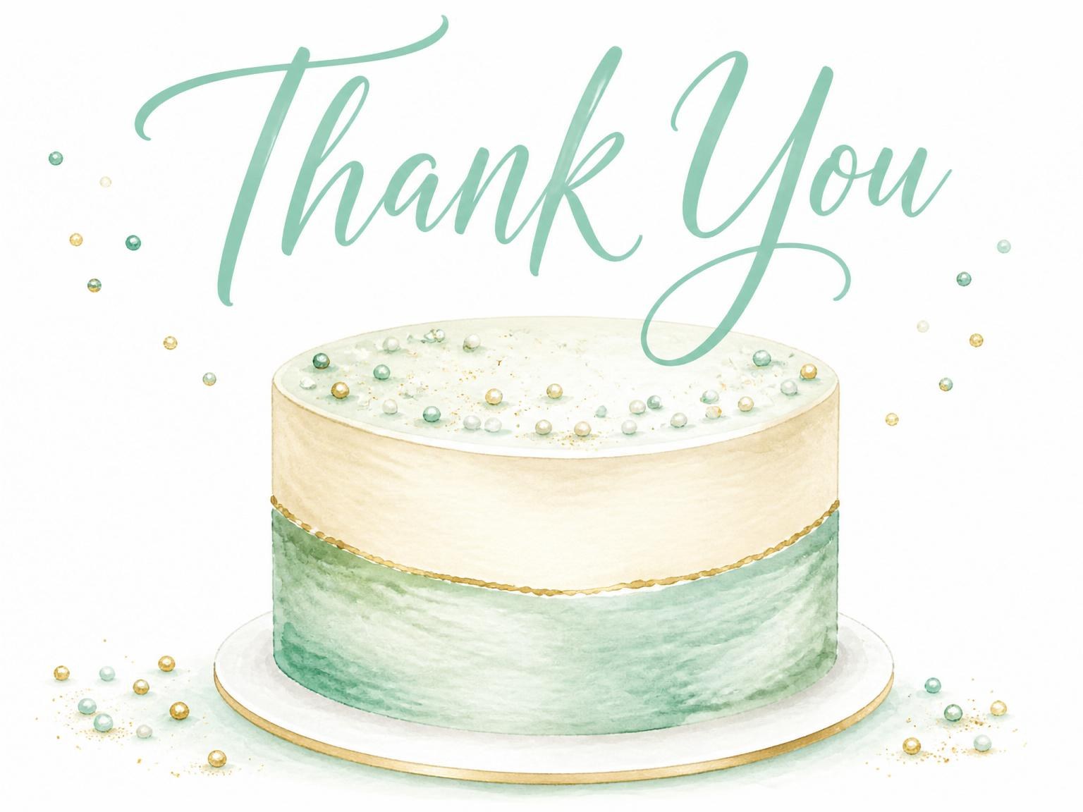 The matching thank-you card for the Sage Green Watercolor Cake 40th Birthday invitation