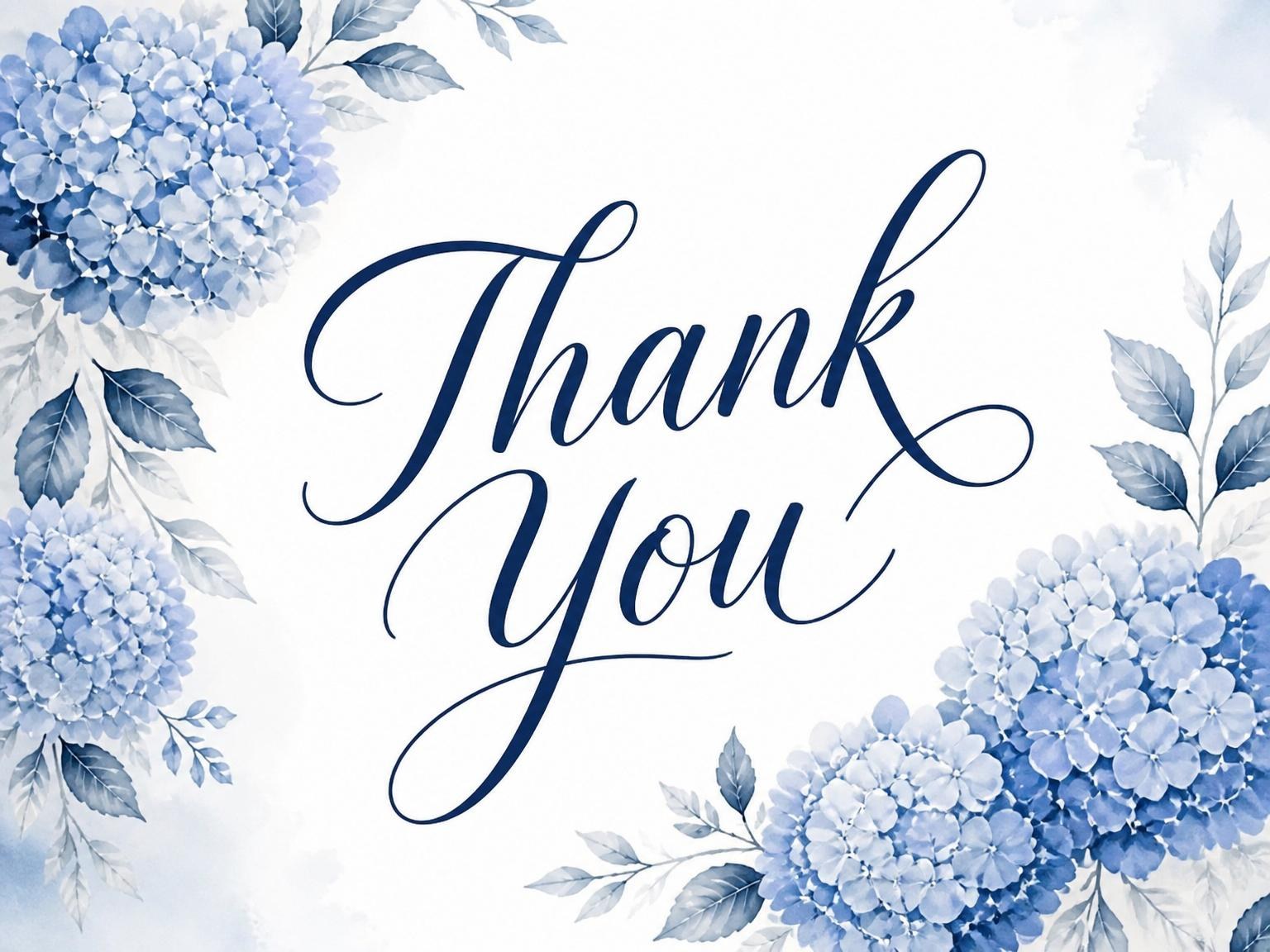 The matching thank-you card for the Watercolor Blue Hydrangea Bridal Shower invitation