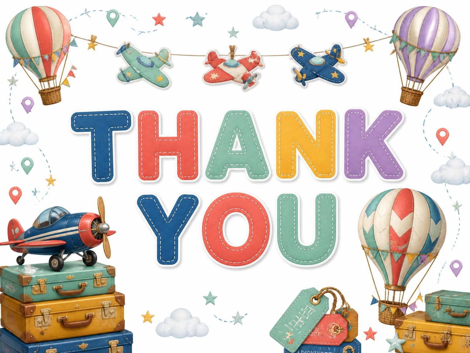 The matching thank-you card for the Stitched Up and Away 7th Birthday Invitation invitation